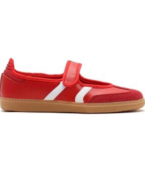 Women's Red Mary Jane Sneaker with White Stripe